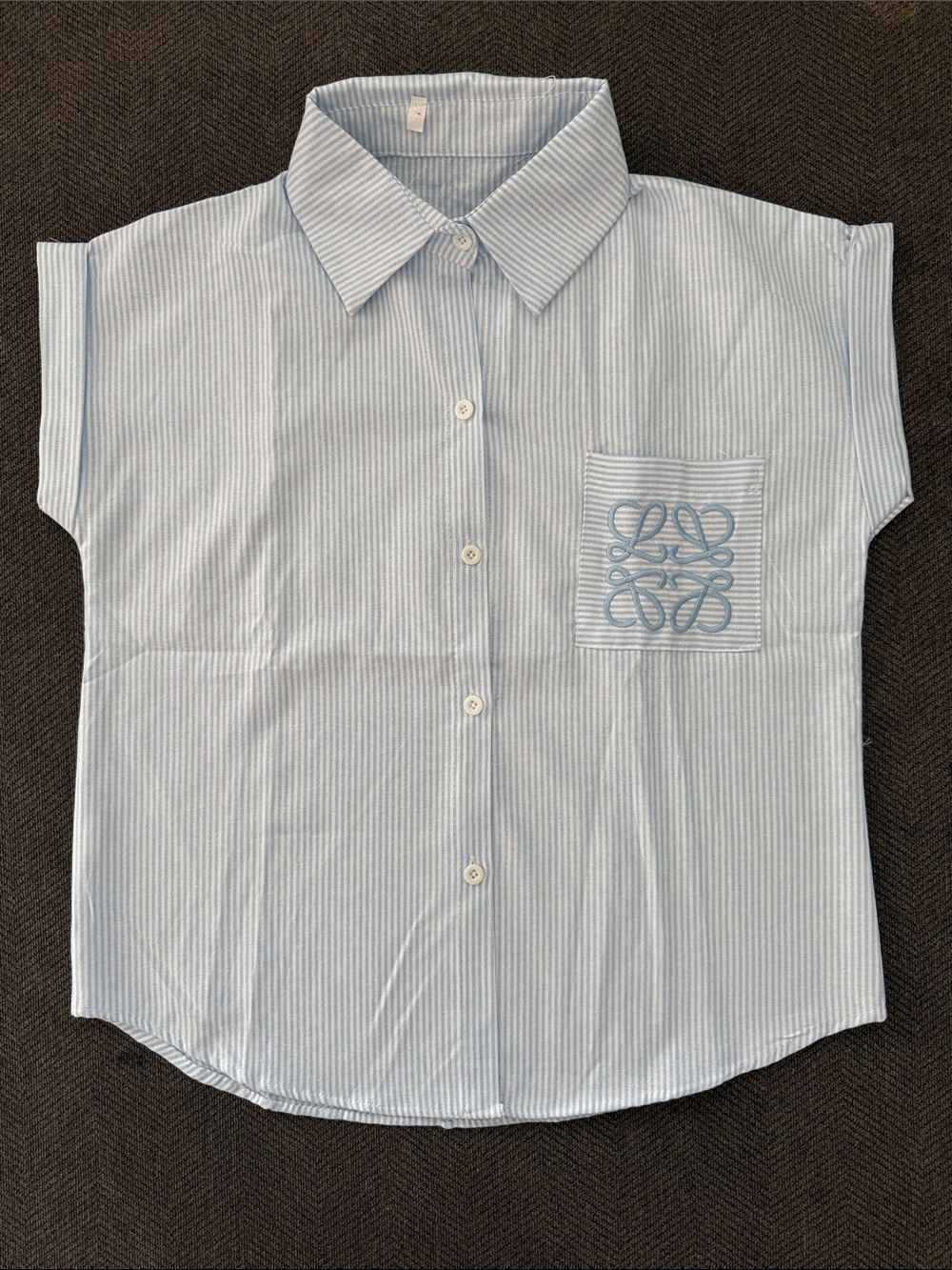 Women's Light Blue Striped Short-Sleeve Button-Up Blouse